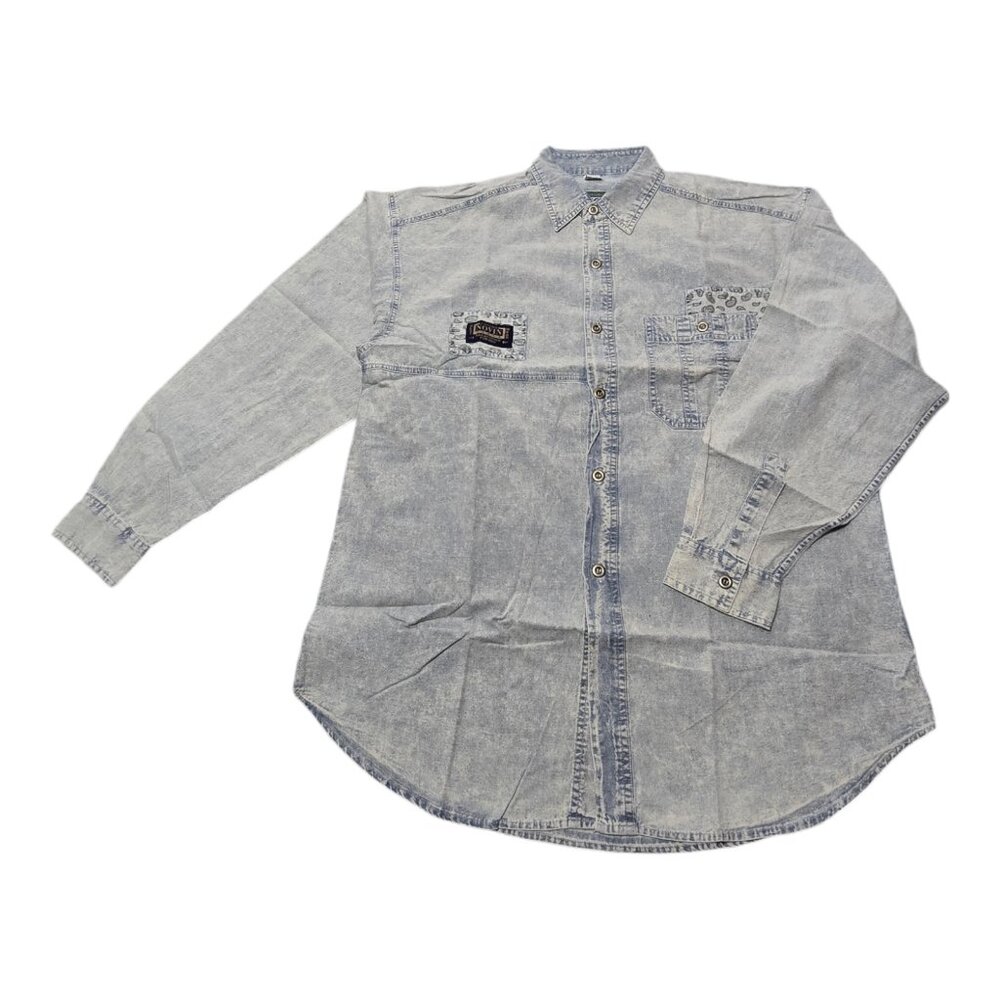 Novin Men's Western style shirt size Large Long sleeve Light Blue